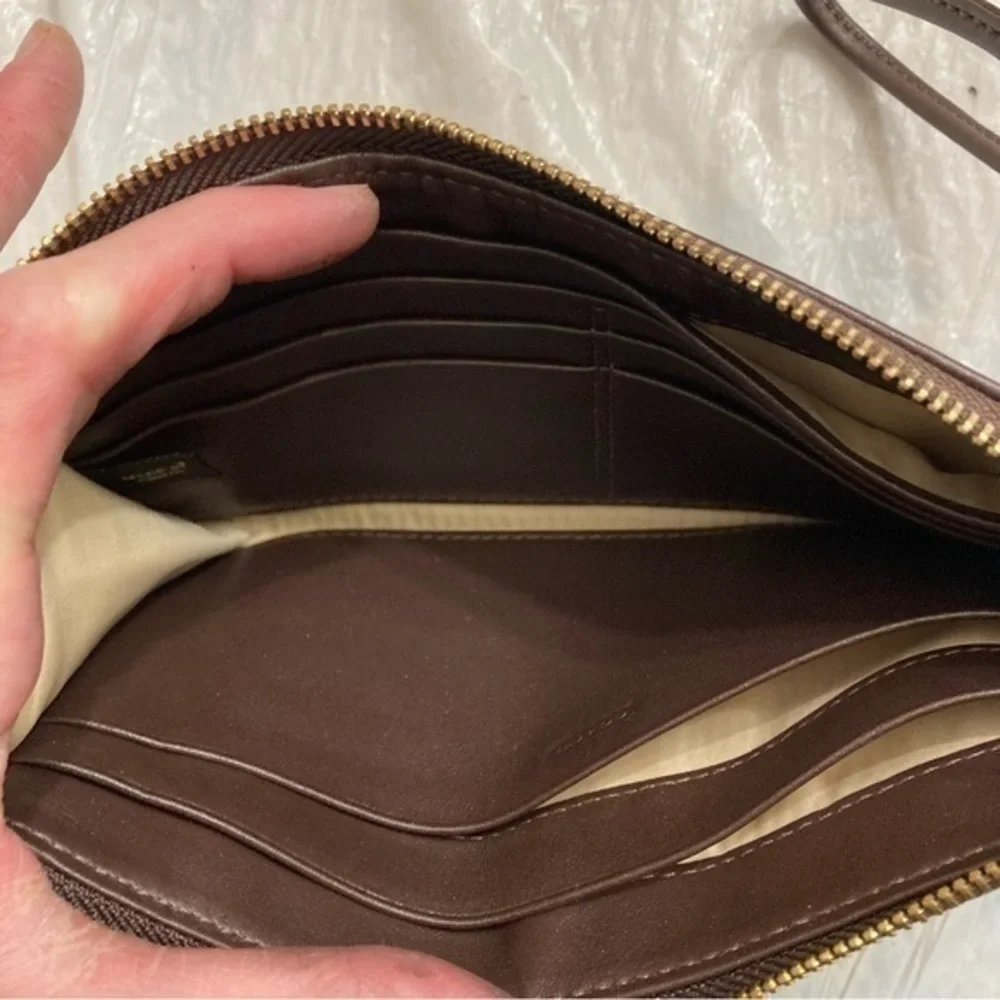 Coach brown leather wristlet clutch bag